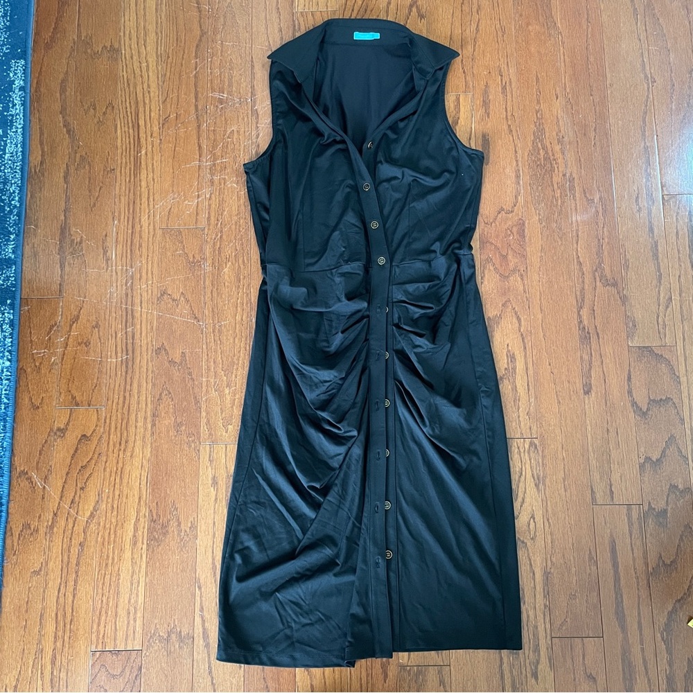 J. Mclaughlin Black Collared Button-Down Midi Dre… - image 1